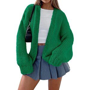 Womens Trendy Cardigan Sweaters Green Long Sleeve Chunky Knit Outfits